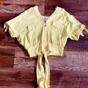 Soft Yellow Crop Top with Tie Waist